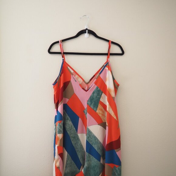 !! Luukse MultiColor Spaghetti Strap Artsy Jumpsuit sz L - Picture 7 of 8